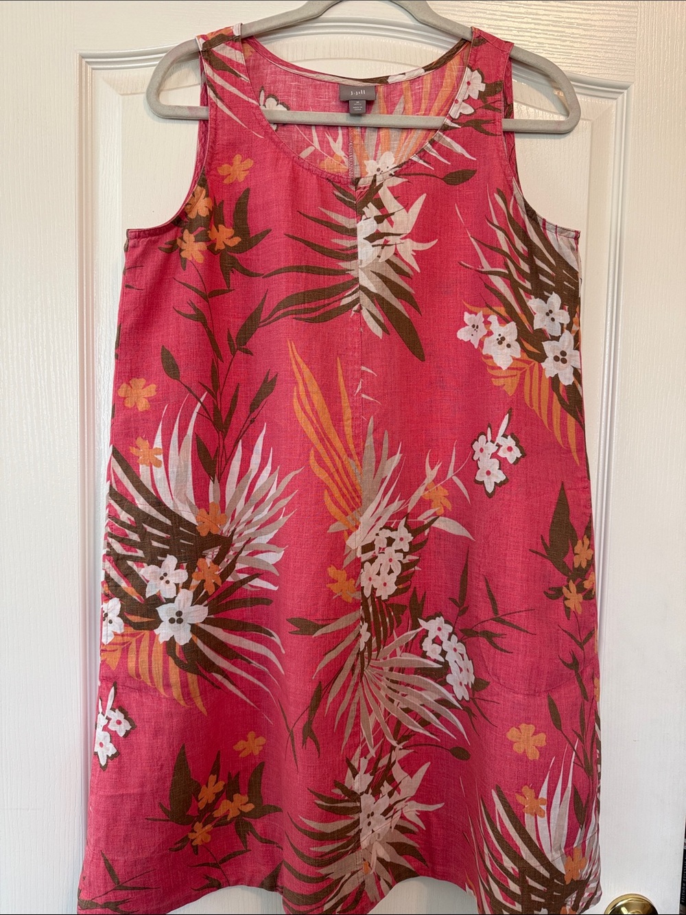 J Jill Sleeveless Tropical Linen Print Shift Dress - Pink Floral